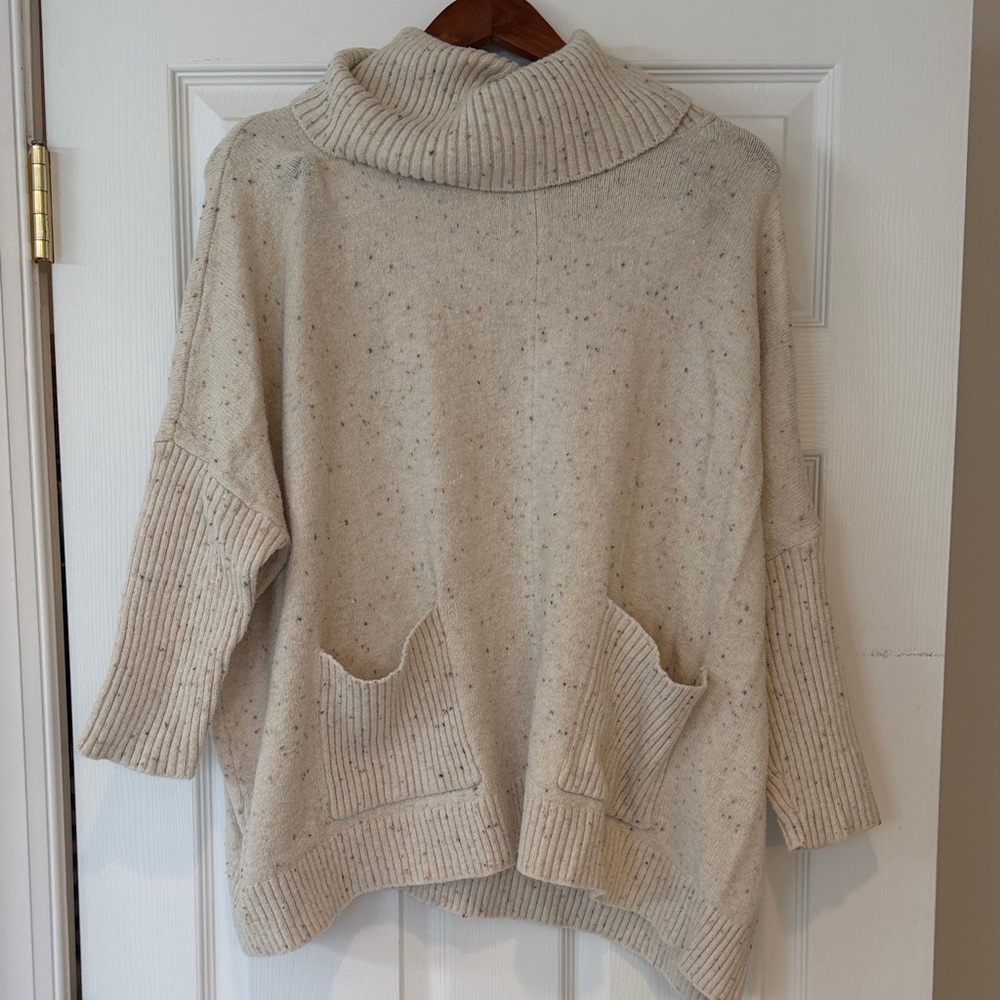 LOFT Speckled Cream Cowl Neck Sweater